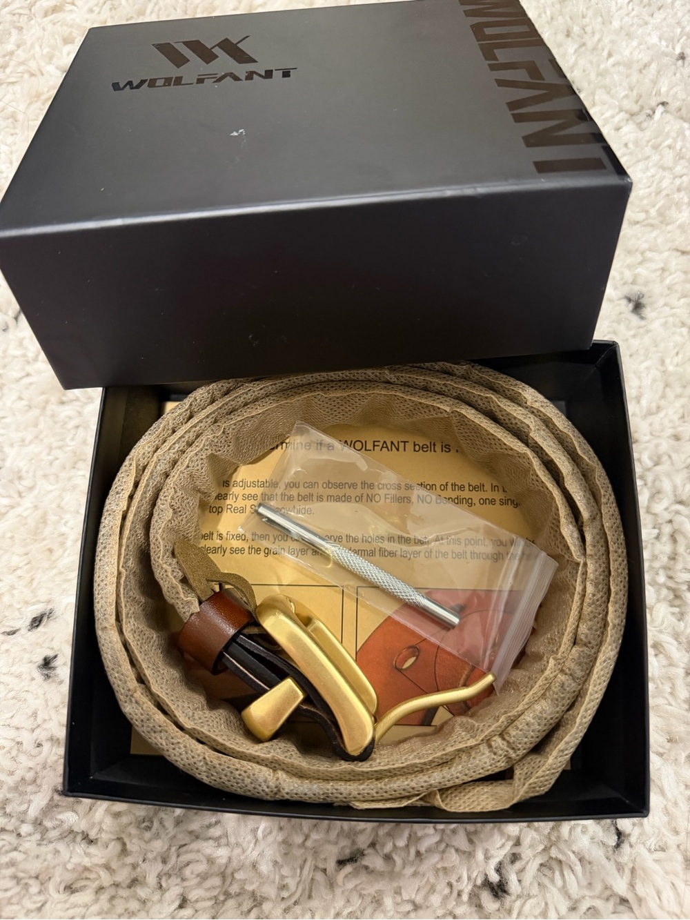 WOLF woman’s Tan Leather Belt with Gold Buckle